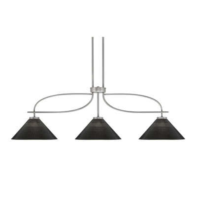 Cavella 3 Light Island Light Shown With 12" Black Matrix Glass