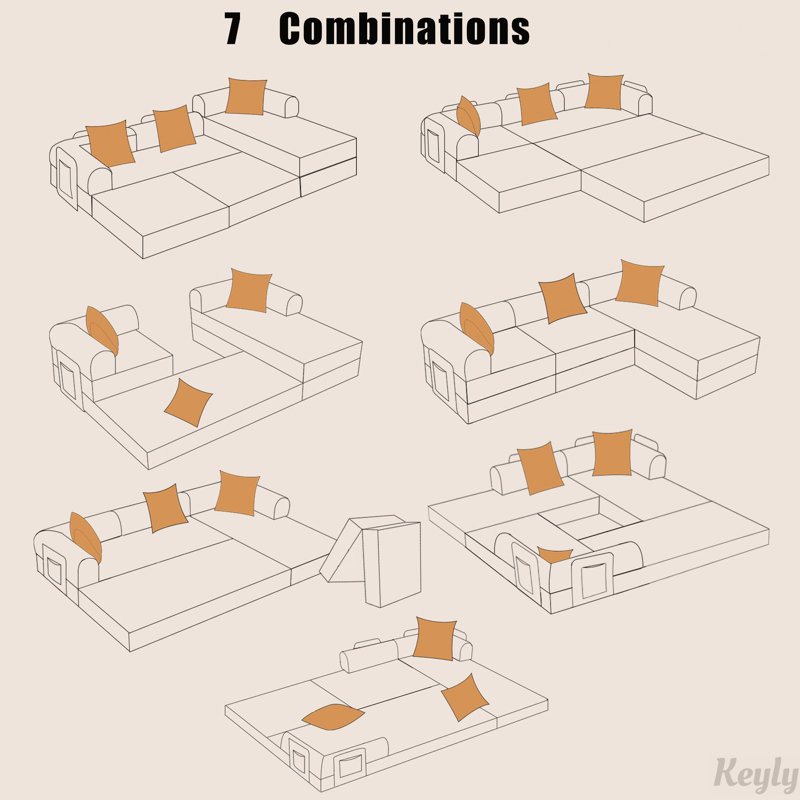 107'' Folding Cloud sofas Modular Sectional Sofa, DIY ,No Assembly, Black