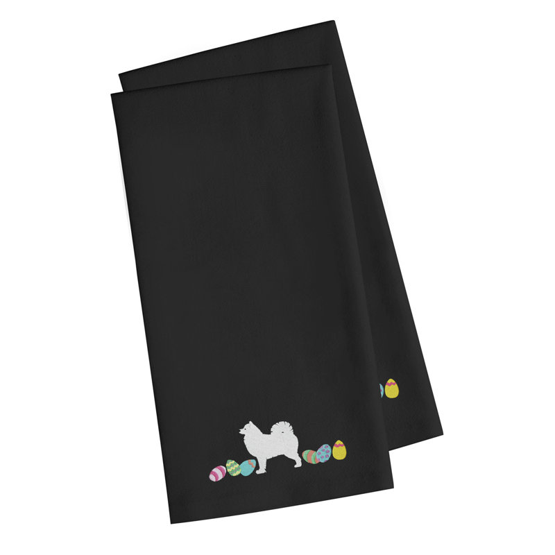 Cotton Embroidered Tea Towel Kitchen Towel, Black, 25" H x 16" W x 0.1" D
