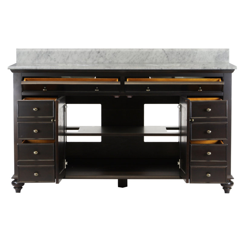 Chauvigny 60'' Double Bathroom Vanity with Marble Top, Espresso