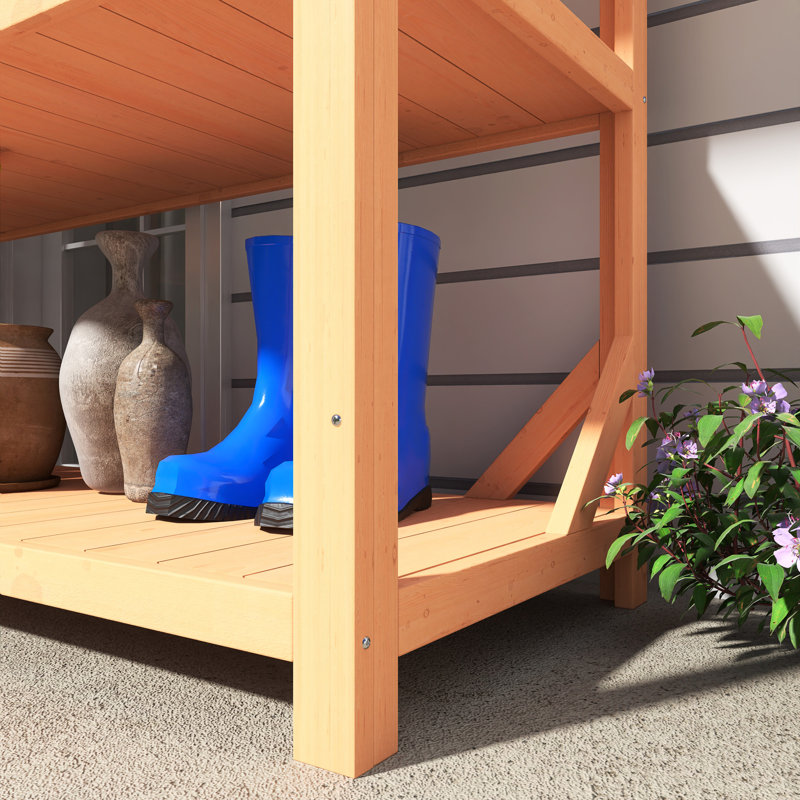 Table de rempotage en bois de sapin 65 "avec tablettes, Naturel