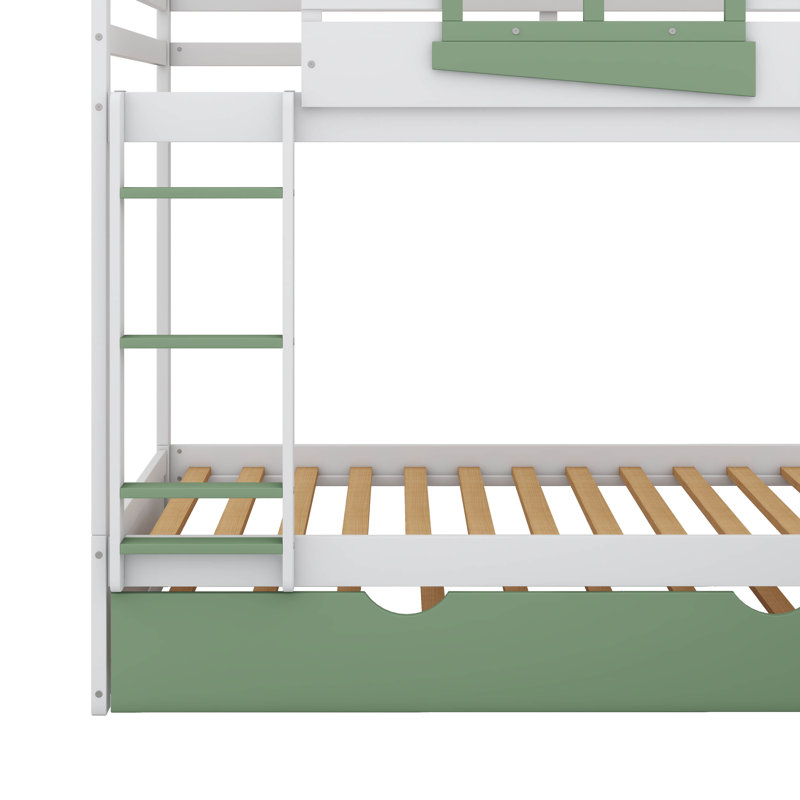 Twin-Over-Twin Bunk Bed With House-Themed Design, Boasting A Transformable Slide And Trundle Bed