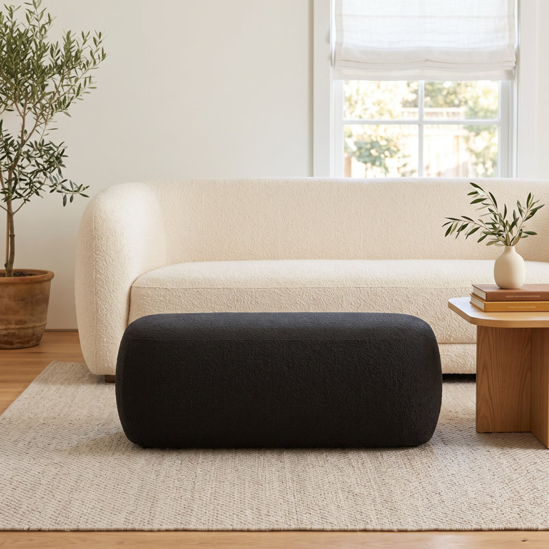 Tarpley 50" Wide Rectangle Ottoman, Black Boucle