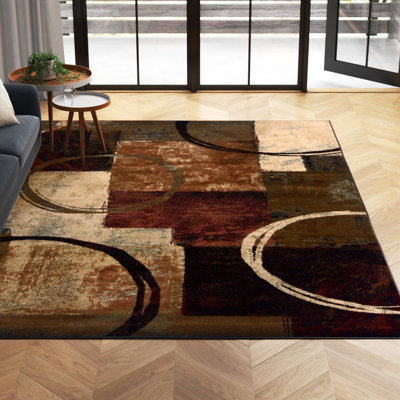 Tapis à motif abstrait brun / noir / beige Geovany
