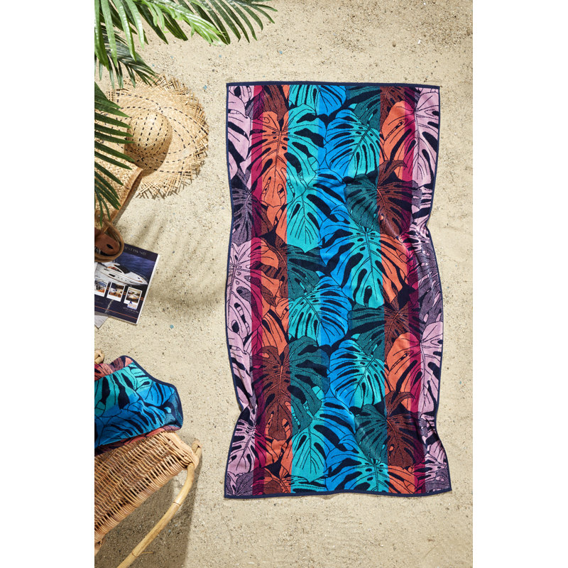 Ozdilek 34x64 Beach Towel - 100% Turkish Cotton, Luxury Soft Velour, Quick Dry, Absorbent, Fade-Resistant, Oversized Pool & Spa Towel,Tropical Design, Eco-Friendly (Tropical Bliss)