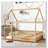 Full Size House Floor Wooden Bed with Roof Frame, Safety Guardrails-1865550849-1865550854
