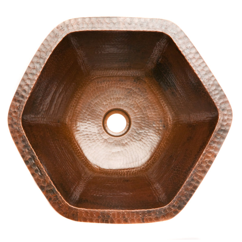 Lavabo de salle de bain sous le comptoir en cuivre martelé 15,5 "Hexagon