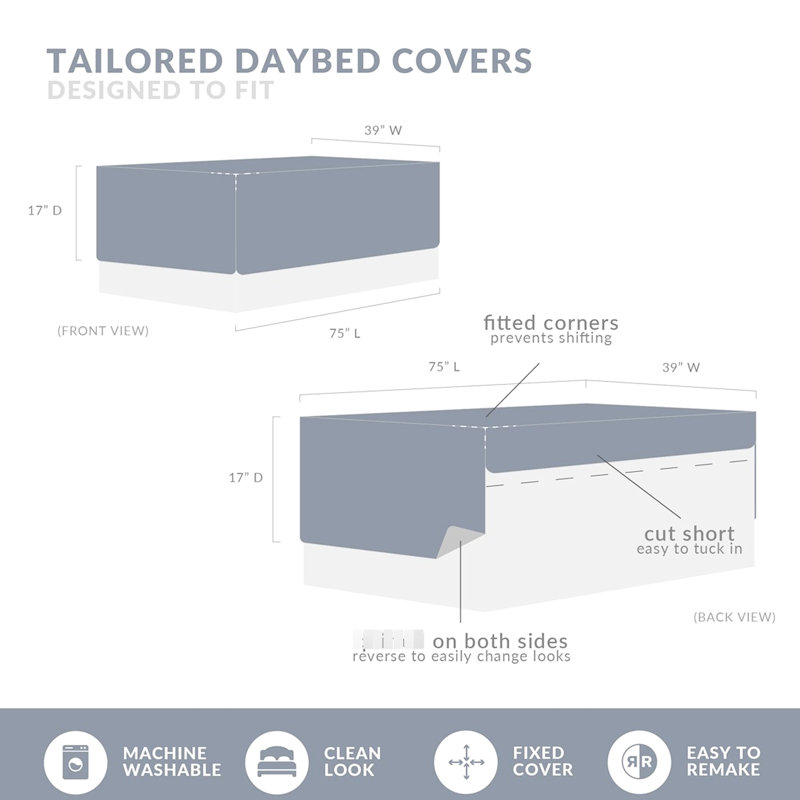 Housse de lit de jour - Matelas simple réversible 6 pièces pour 3 taies décoratives, 1 coussin décoratif, housse d'apparence moderne