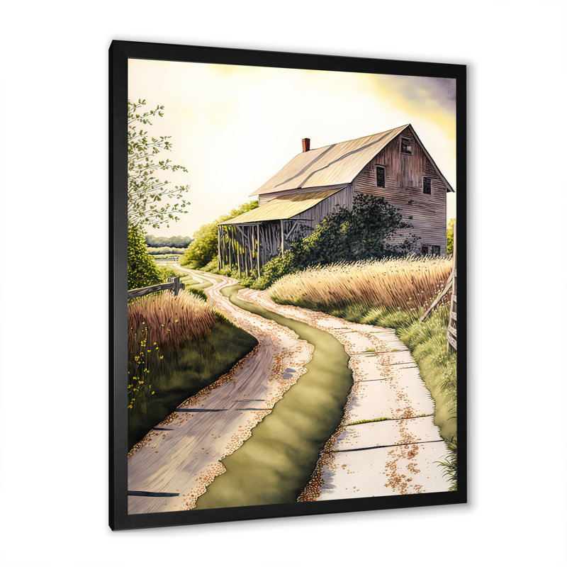 Ashura Charme Barn and Path II - reproduction sur toile, H 20 po x l 12 po x P 1 po, Impression noire sur toile encadrée