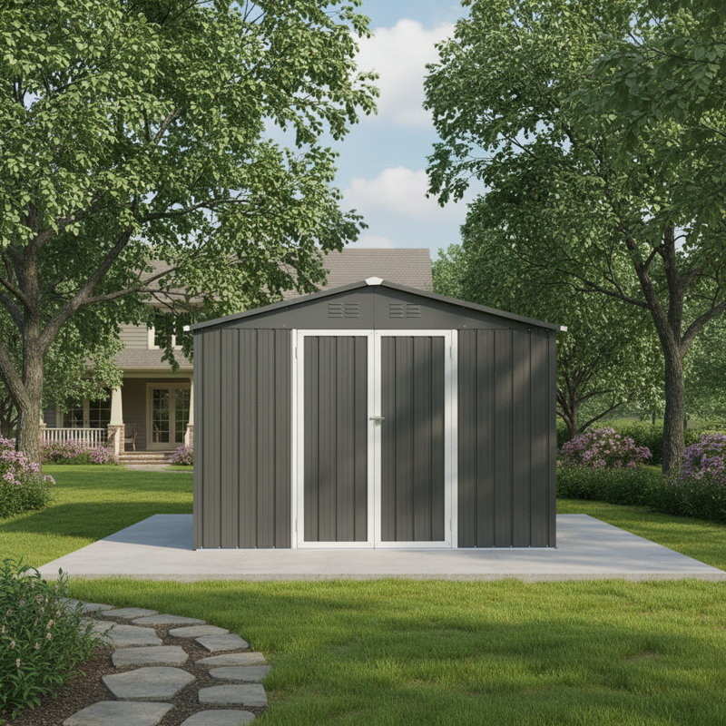 12 FT x 10 FT Rectangular Metal Storage Shed with Punched Vents, Grey