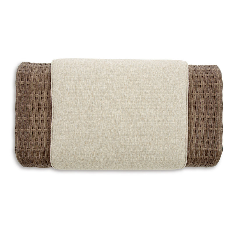 Beige Resin Wicker Outdoor Ottoman with Cushion