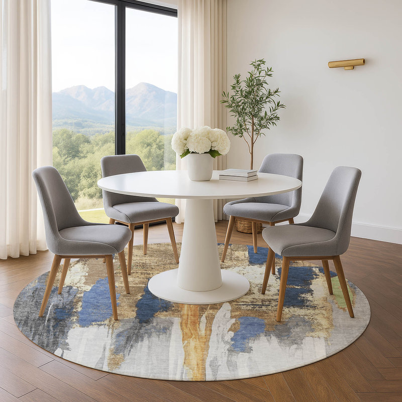 Premium Machine Washable Mouton AMF1979 Abstract Rug, Round 8'