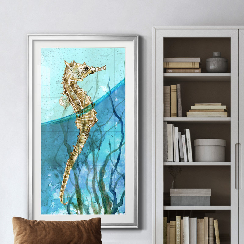 Atlantic Seahorse - peinture encadrée, H 14,5 po x l 26,5 po x P 1,5 po, Argent
