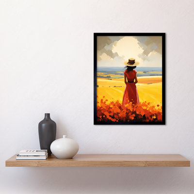 Golden Countryside by the Sea Painting Looking over Horizon 1 Piece Single Picture Frame Wall Art