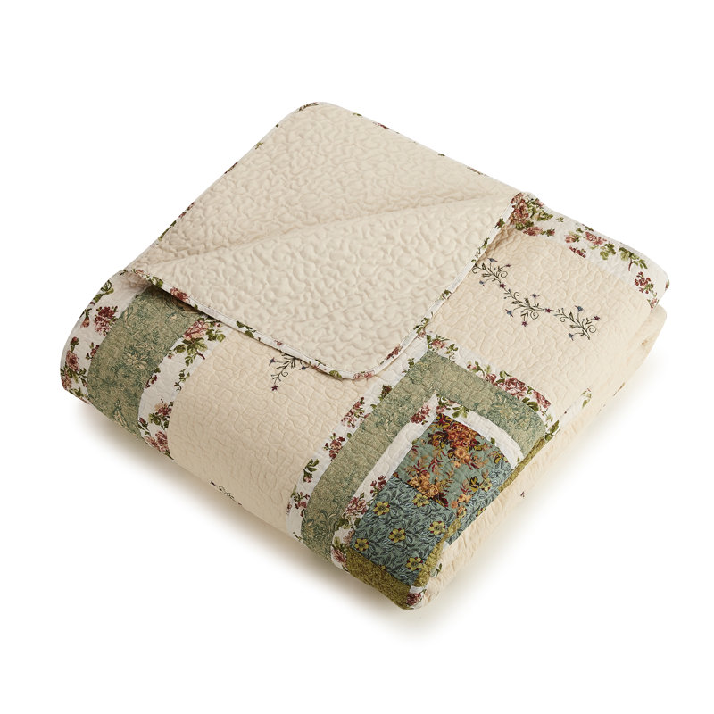 Olivia Embroidered Patchwork Single Bedspread/Coverlet, Queen Bedspread