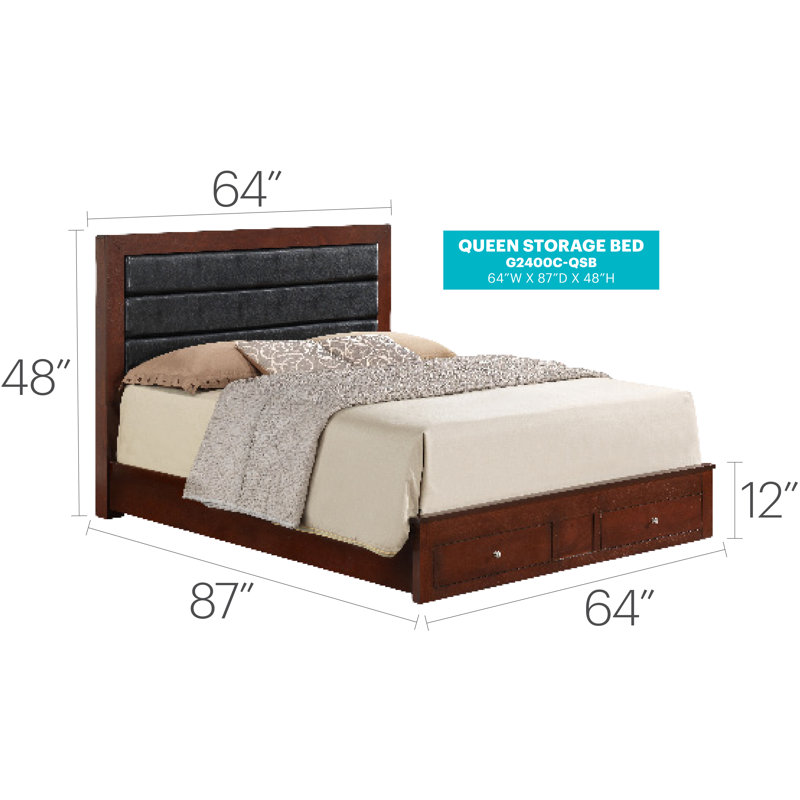 Lisbon Upholstered Platform Storage Bed, Queen, Cherry