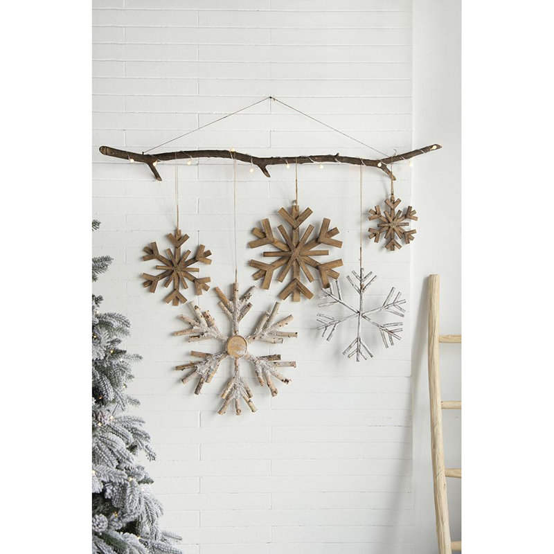 Ensemble de 2 ornements en forme de flocon de neige en bois de sapin de 17,7 pouces avec 2 grands arbres de Noël suspendus