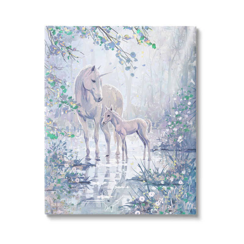 Unicorn Magical Forest Meadow par Sally Swatland - Peinture, H 20 po x l 16 po x P 1,5 po, Toile tendue