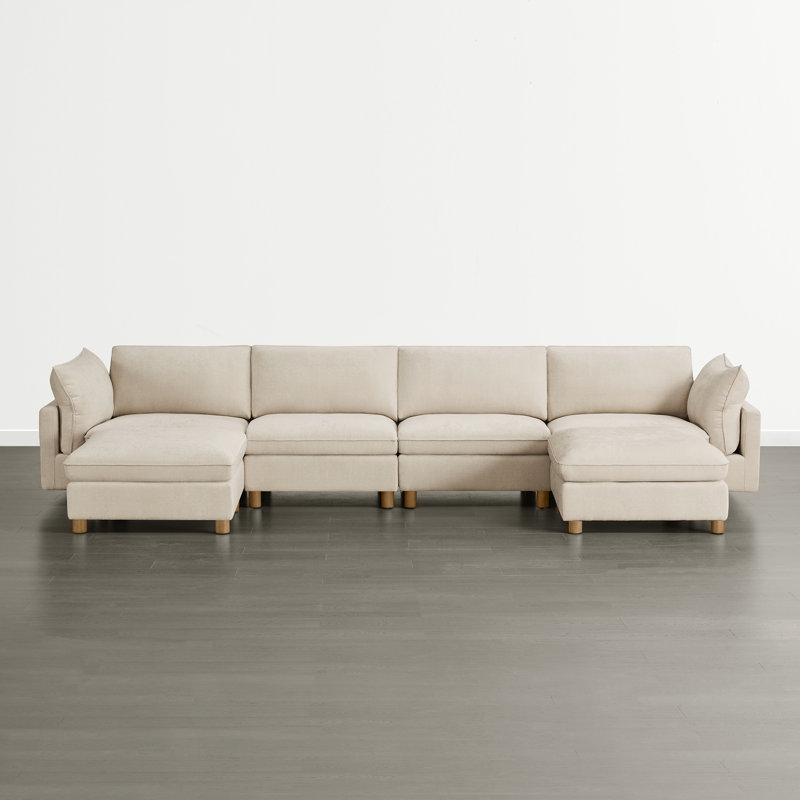Canapé modulaire rembourré 6 pièces avec base en bois massif 161,4 po Solena, Polyester crème