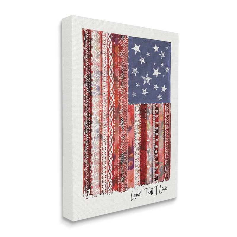 Drapeau américain Land That I Love Expression Macramé, H 20 po x l 16 po x P 1,5 po, Toile tendue