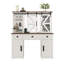 (Tabouret non inclus) Meuble-lavabo de ferme avec miroir éclairé, coiffeuse avec station de charge, coiffeuse avec porte de grange coulissante, tablettes cachées, 3 tiroirs et 4 armoires