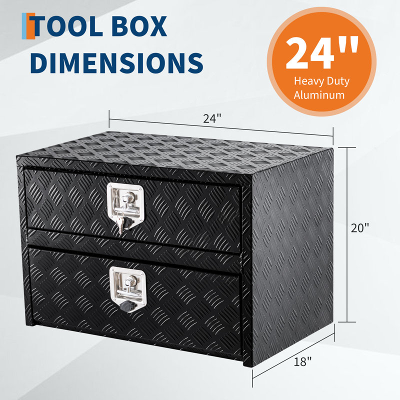 24" Aluminum Truck Tool Box, 2 Tier Tool Chest Organizer with Lock & Keys, Underbody Truck Box, Waterproof Truck Bed Toolbox for Pick Up, Deck Box