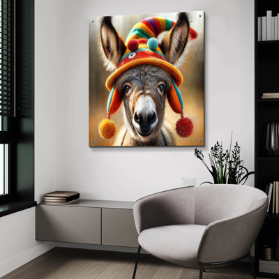 «Donkey Portrait» par Rey Klimt, art mural en verre acrylique, 36 po x 36 po