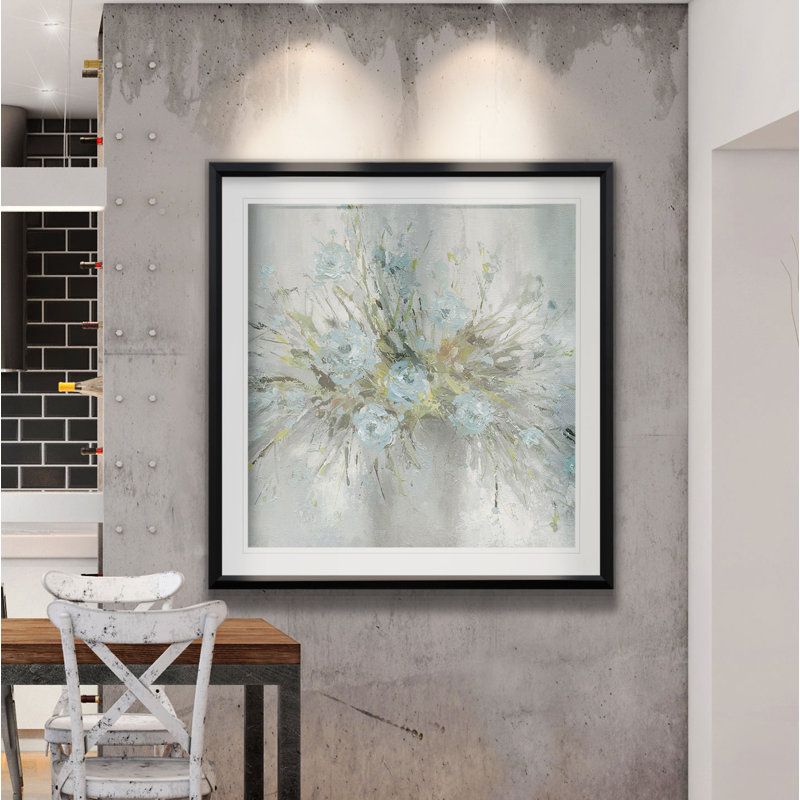 « bouquet de bleu », peinture, H 24 po x l 24 po x P 2 po, Cadre noir
