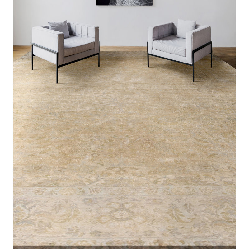 Sona Silk Oriental Area Rug in Camel/Gray