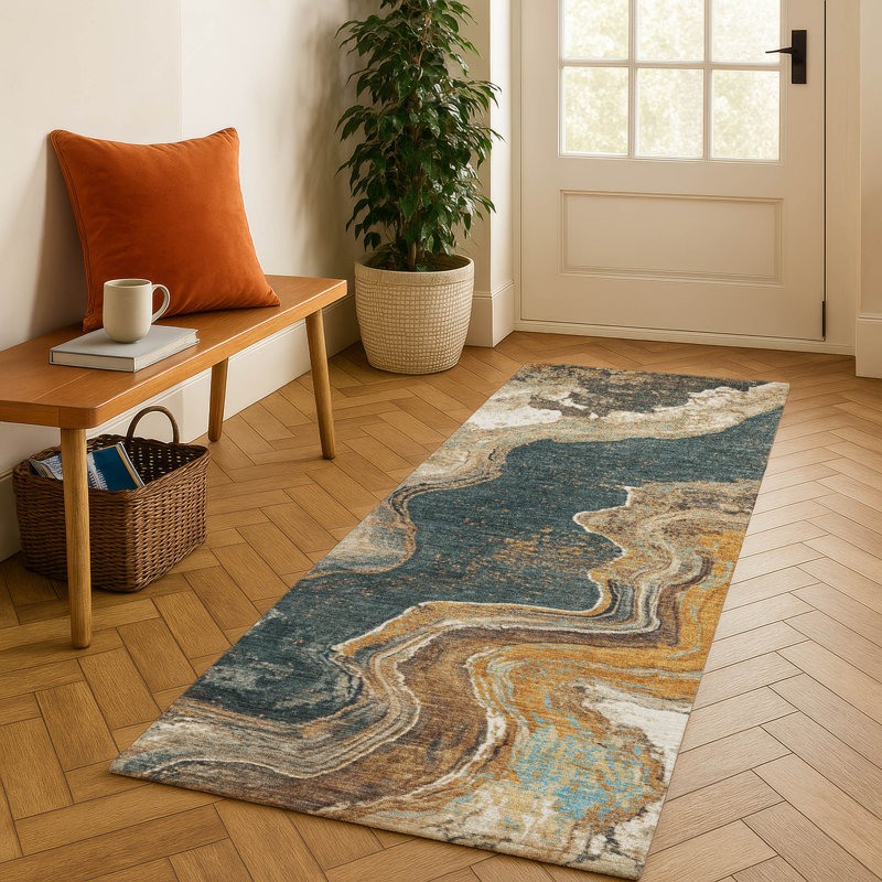Premium Machine Washable Farolt AMF1907 Abstract Rug, Runner 2'3" x 7'6"