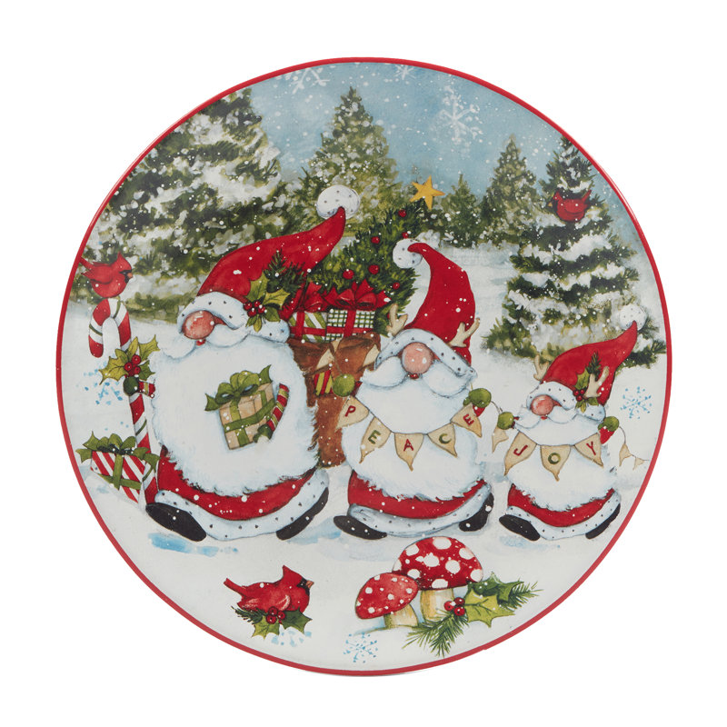 Christmas Gnomes Set Of 4 Dessert Plate 9 Asst.