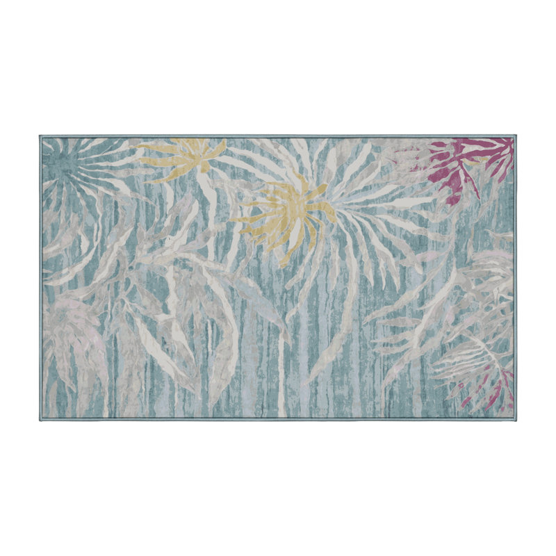 Machine Washable Blue Area Rug, Rectangle 6' x 9'