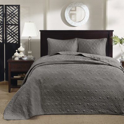 Couvre-lit très grand réversible gris foncé - avec un attrayant rembourrage en coton prélavé pour une nuit de sommeil surdimensionnée pour couvrir le matelas et 2 taies décoratives faciles à laver