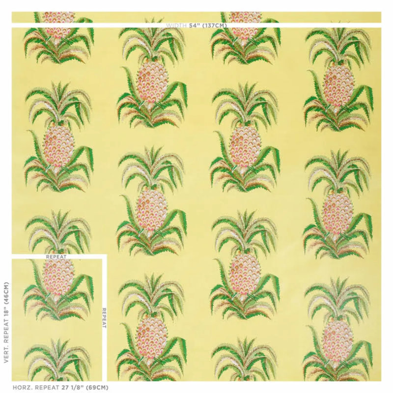 Pineapples Chintz Fabric, Yellow