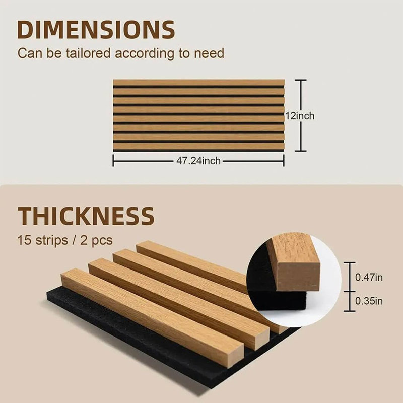 Panneaux muraux insonorisés à lattes de bois - 47,24 po x 12,6 po (4 ...