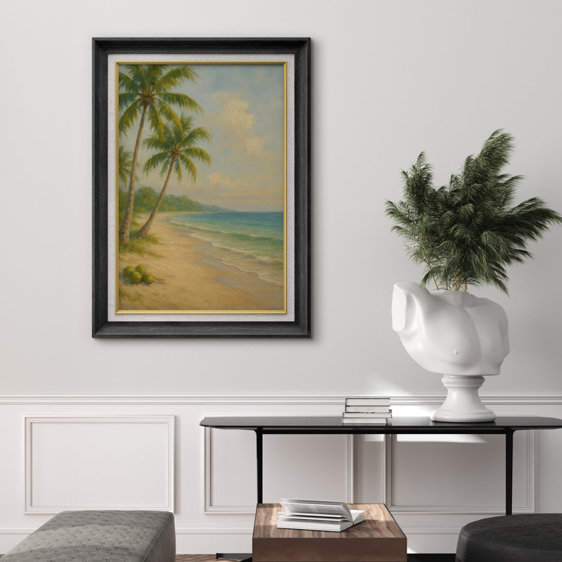 «Tropical Palm Beach Seaside Coastal Landscape», reproduction d'art sur toile encadrée, H 36 po x l 26 po x P 1,5 po