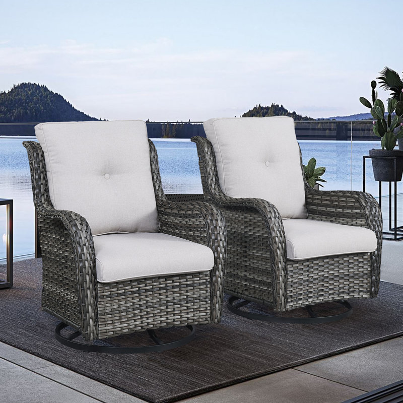 Chaise de patio avec coussins Tonry, Brun, gris