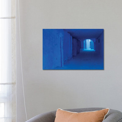 Africa, Morocco, Chefchaouen. Blue-Painted Alley. by Jaynes Gallery - Wrapped Canvas Painting