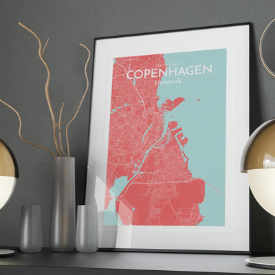 Copenhagen City Map in Maritime 1 Piece Wall Art