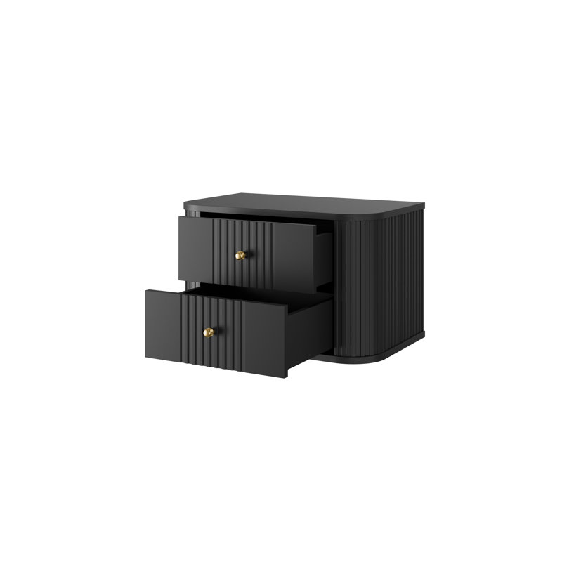 Dayzee 56cm W Manufactured Wood Bedside Table, Black, Black, Black/Gold