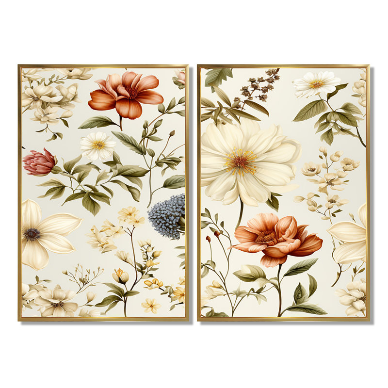Jardin antique - impressions sur toile beiges 2 pièces, H 36 po x l 48 po, Impression encadrée flottante, Doré