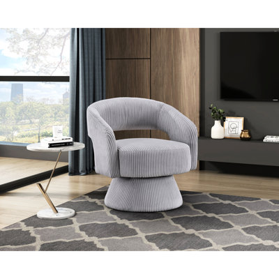 Fauteuil pivotant de luxe moderne, velours côtelé gris doux, fabrication en bois massif et contreplaqué, capacité de poids de 300 lb, revêtement en velours côtelé 360 degrés