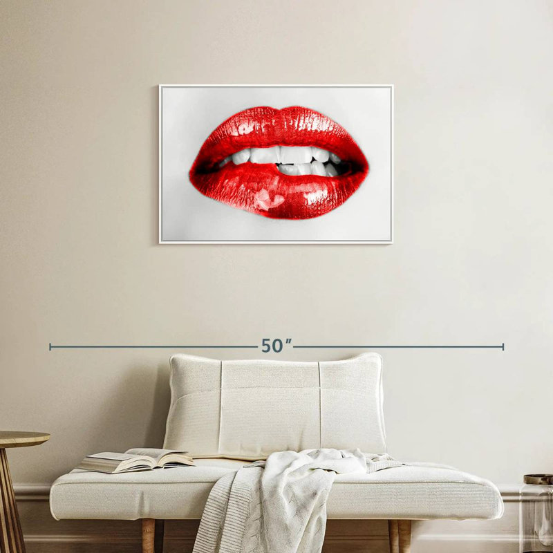 Lèvres rouges souples, Cadre flottant blanc, 31 po x 21 po