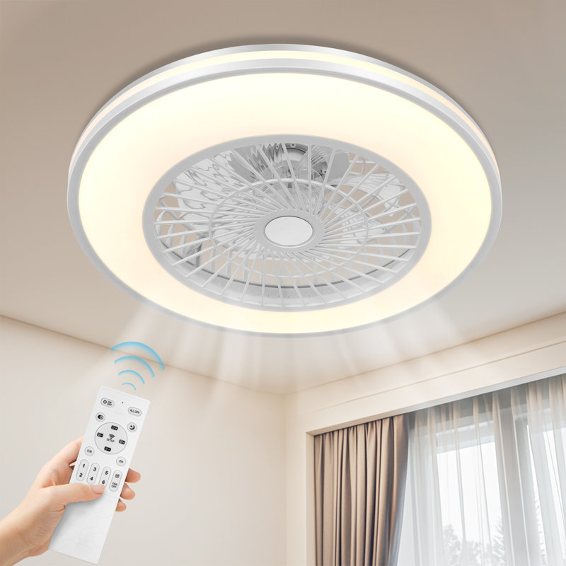 22" Modern Flush Mount Ceiling Fan with Light, Low Profile with Remote & App Control for Bedroom Living Room Kitchen, White