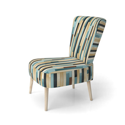 Blue And Beige Striped Pattern Harmony - Upholstered Modern Side Chair, Teal Accent Chair