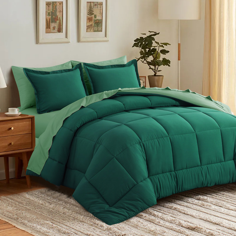 Ensemble d'édredon en microfibre 5/7-pièces , Édredon de grande taille et 6 pièces supplément, Vert foncé / vert sauge
