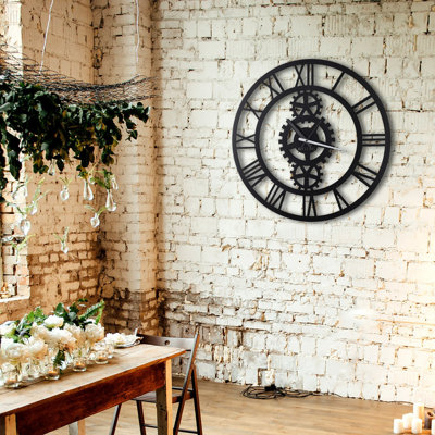 Stylish Decorative Metal Wall Clock, Black Finish, 19.7 x 19.7 inches | 100% Metal Construction, Thickness: 0.08 inches | Easy Wall Hanging, Powered by 1 AA Battery (Not Included) | Modern Home Decor Accent