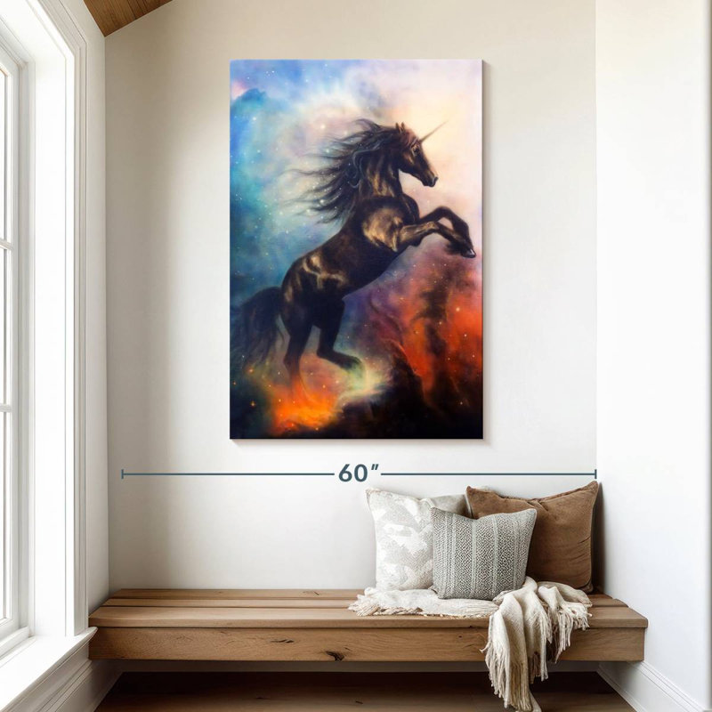 Kelan Cosmic Black Unicorn, 48" H x 32" W