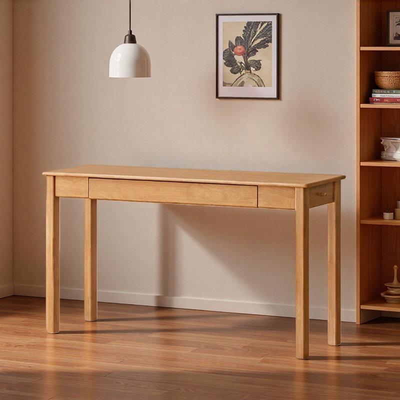 Light brown rubberwood solid wood writing desk, 29.52" H x 51.18" W x 15.74" D