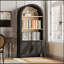 Bibliothèque arquée de 66,70 pouces de hauteur avec rangement, armoire moderne de style Mid-Century à 3 niveaux avec porte, tablettes ouvertes pour différentes pièces
